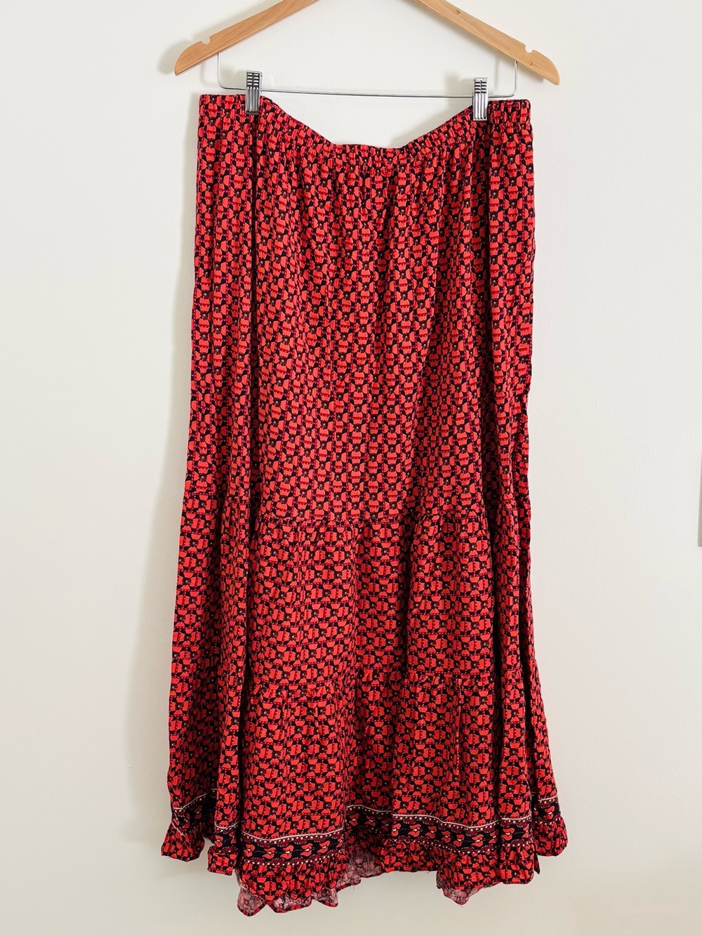 Max Studio Tiered Maxi Skirt in Red Prairie Floral Print